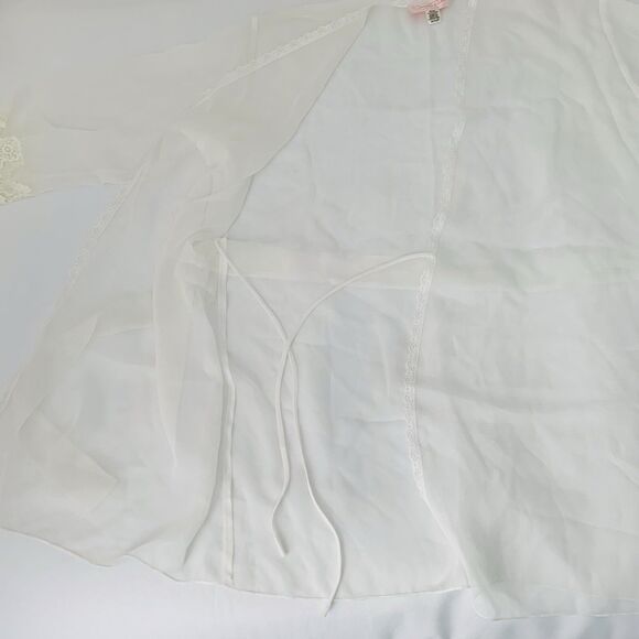 VTG Oscar de la Renta Pink Label Chemise Slip Gown & Robe M Sheer White Bridal - Picture 11 of 16